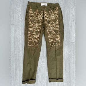 Miss Me Vintage 90s Style Crop Pants Cuffed Bottom w/ Gold Studs Beading Size 2